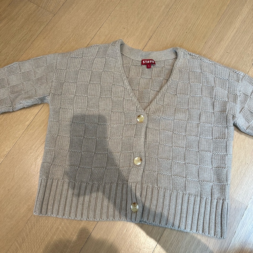 STAUD Beige Knit Cardigan